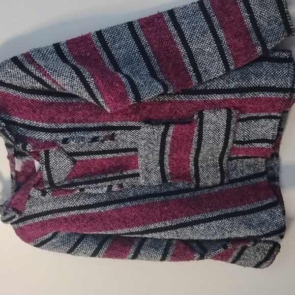 Retro Stripe Boho Baja Skater Hooded Pullover Poncho 90s Ragae Casual Streetwear - Picture 6 of 15